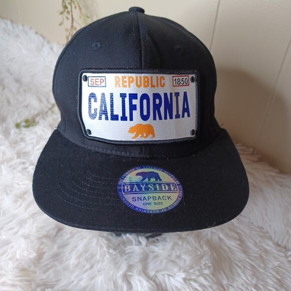 California Republic Hat Bay Side Cap Black White License Plate Snapback OS - Picture 2 of 5